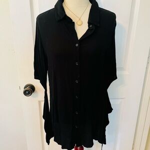 NWT Michael Lauren Revolve Black Long Cold Elbow Sleeve Tunic Button Down, med